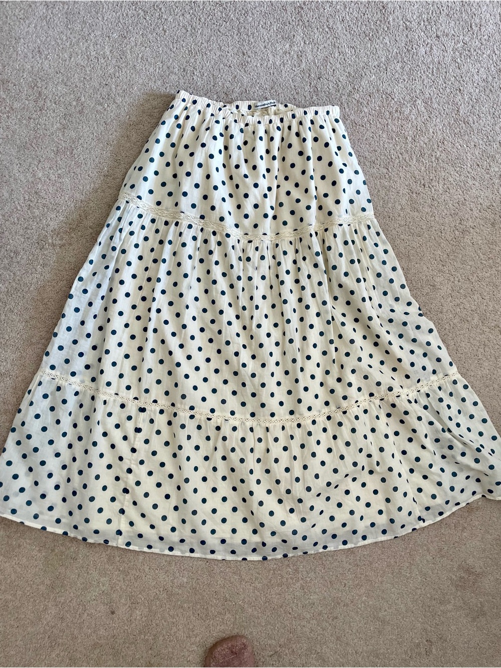 Abercrombie and Fitch Boho Polka Dot Skirt - Cream with Navy Dots